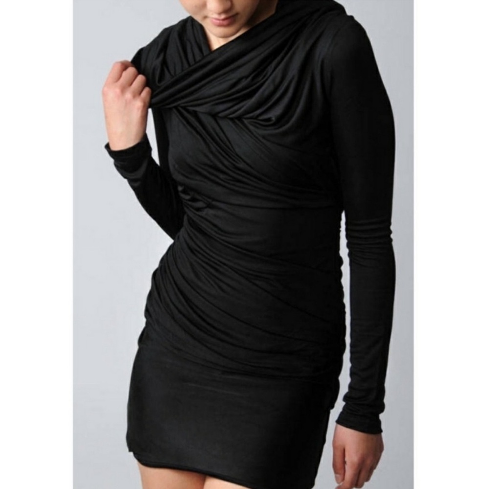 Alexander Wang Black Long Sleeve Draped Goddess Black Dress